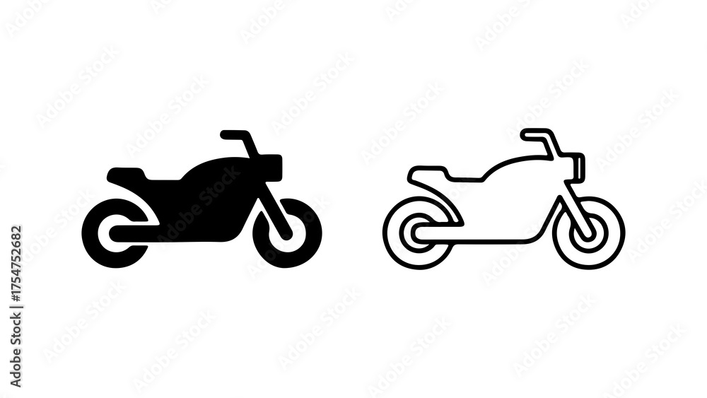 Fototapeta premium Motorcycle icons with outline and solid fill with transparent background