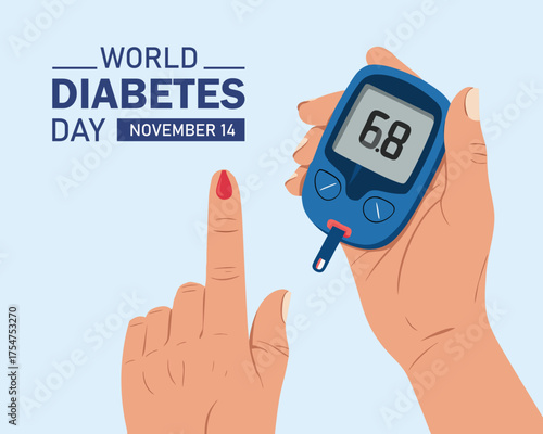 world diabetes day banner with hand blood are Glucose testing.