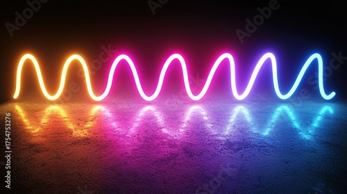 3D Render of Colorful Neon Light Waves on Black Background, UV Spectrum
