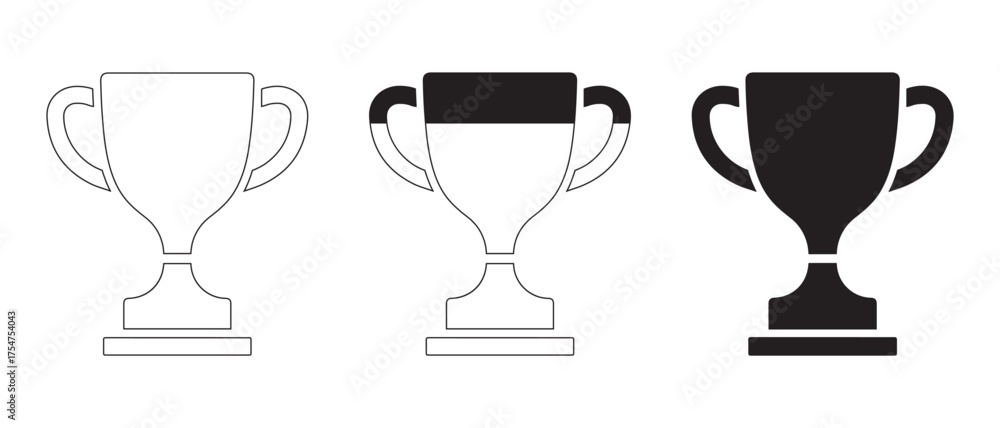 Obraz premium Trophy Icon Progression. Visual Ranking from Outline to Solid Black.