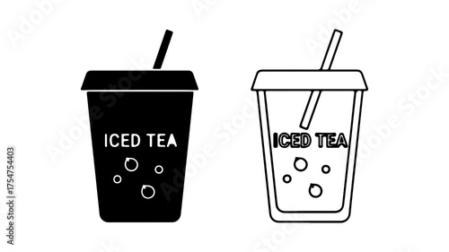 Iced tea drinks with straw with transparent background