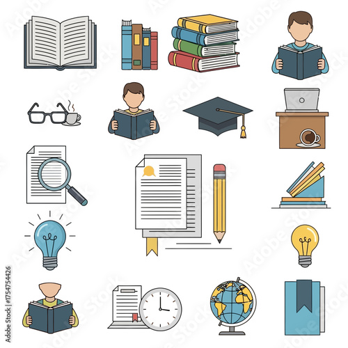 Educational icons and symbols collection for conceptual design