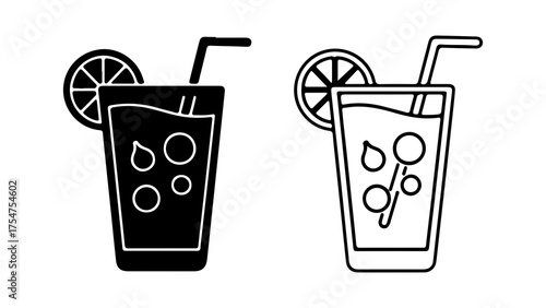 Lemonade glass with slice and straw with transparent background