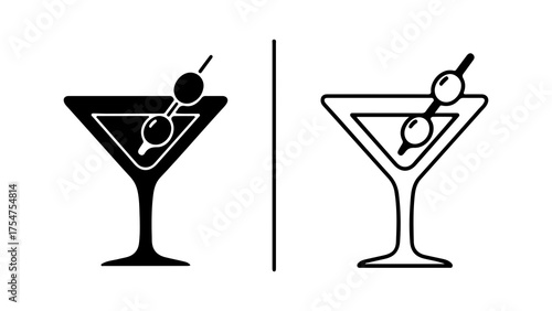 Martini glasses with olives with transparent background
