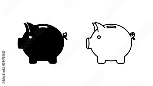 Piggy bank outline and solid with transparent background