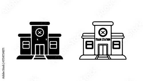 Train station icon set with transparent background