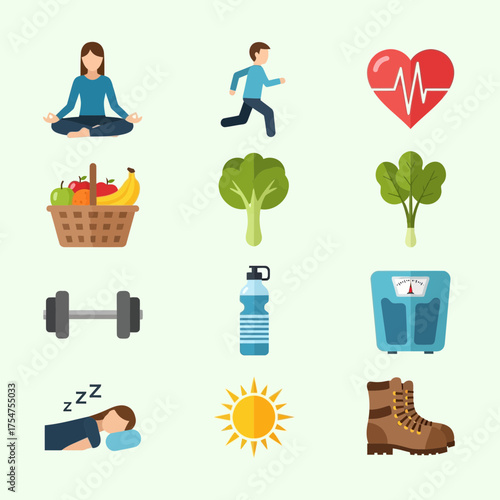 Icon array depicting health and wellness elements