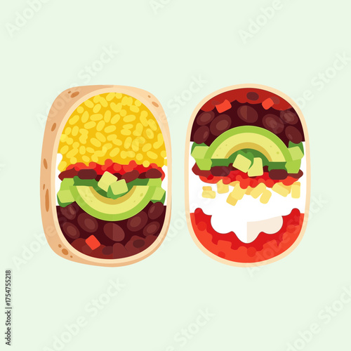 Illustrated hamburger sections fresh ingredients appetizing concept design
