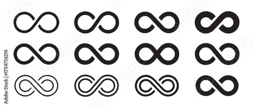 Infinity Icon Collection. Infinite Loop Vector Symbols in Various Thicknesses and Styles.