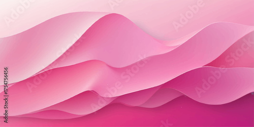 Smoothly flowing pink silk and satin fabric with scattered pink rose petals create a soft, artistic, abstract background design with a light wave pattern