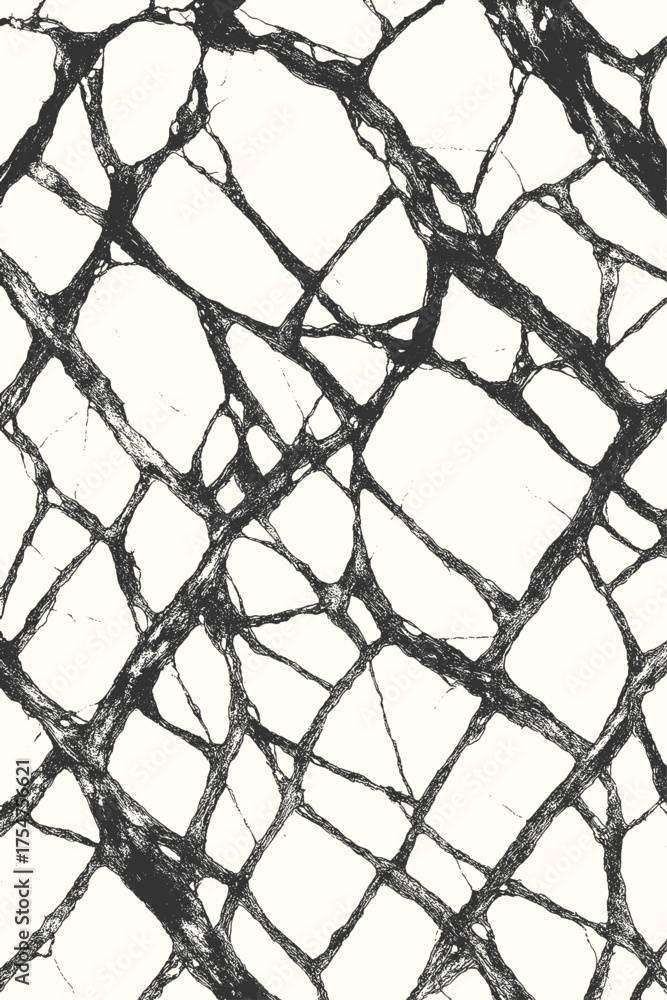 Naklejka premium Abstract net pattern with black ink texture on white background, modern mesh design perfect for prints, fabric, or wallpapers.