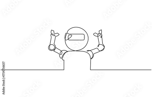 Continuous one line drawing toy robot for kids. One line continuous vector illustration isolated on transparent background. Editable outline