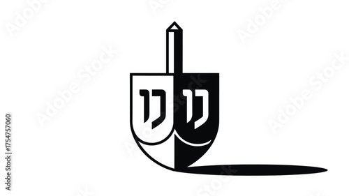 Simple graphic illustration of a dreidel casting a shadow, symbolizing Hanukkah celebration and tradition.