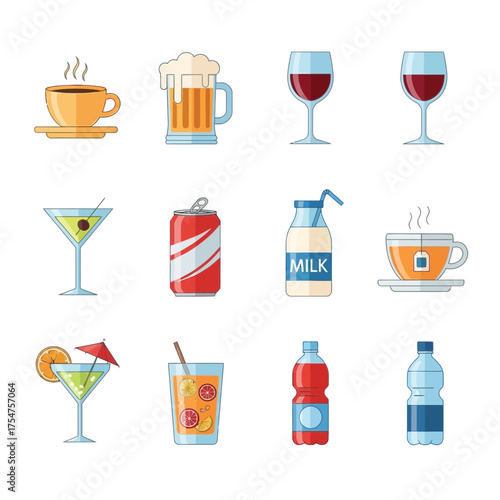 Assorted beverage icons collection illustration