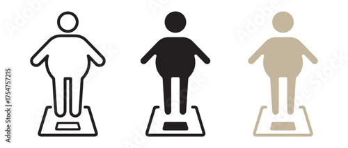 Overweight Person Silhouette Icons. Weight Scale Vector Set in Black, Outline, and Beige Designs.