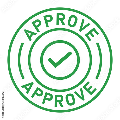 Green circular approval stamp graphic with bold “APPROVE” text and central checkmark icon. Ideal for confirmation, validation, business forms, and digital authorization designs.