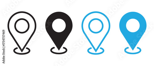 Location pin icon set. isolated on white background in black and blue color.