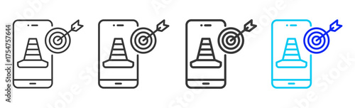 Target Restriction icon set collection in creative outline style for business featuring multiple thickness variations suitable for crisis management 