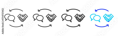 Stakeholder Communication icon set collection in creative outline style for business featuring multiple thickness variations suitable for crisis management 