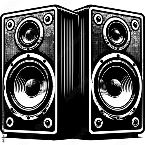 Audio Power: Two speakers stand as a dynamic display of sound, offering a striking visual representation of music amplification.