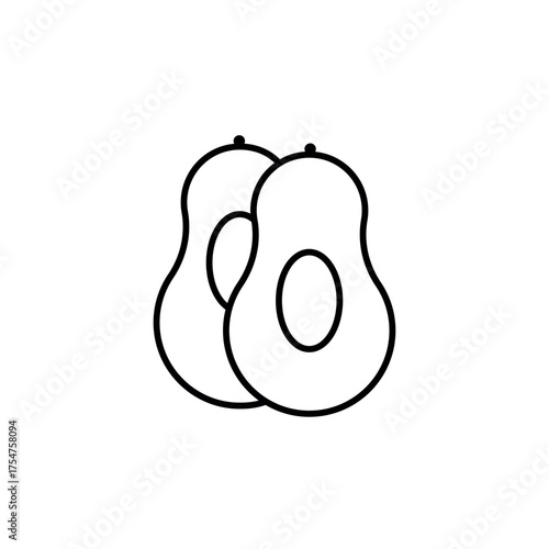 Isolated vector avocado icon. Black and white illustration. Doodle style. Healthy eating only. Can be used in mobile apps, web design, interfaces, printed materials, advertising, and more.