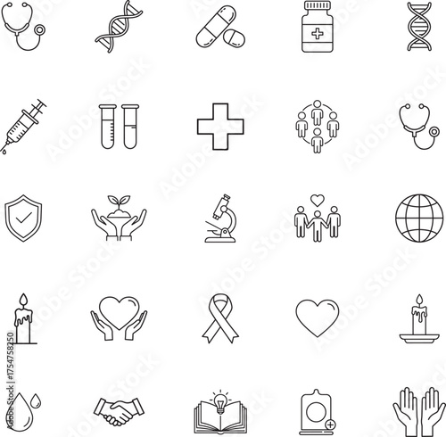 World AIDS Day and HIV Awareness Line Icons