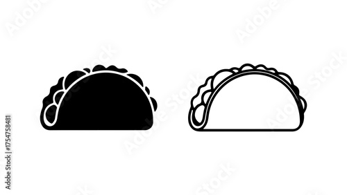 Taco outline and solid shapes with transparent background