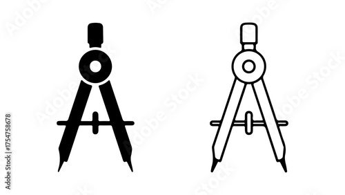 Compass icons with outline and solid fill with transparent background