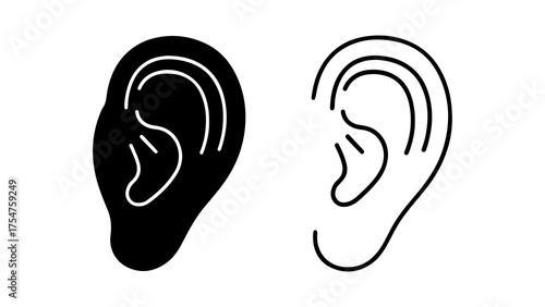 Ear icons with outline and solid fill with transparent background