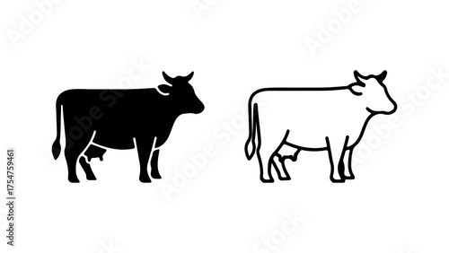 Cow outline and silhouette with transparent background
