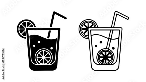 Refreshing drinks with citrus and straws with transparent background