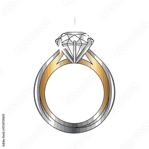 Classic sparkling diamond engagement ring with a two-tone band