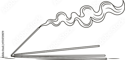 A single lit incense stick releases gentle, swirling smoke, with others resting nearby.
