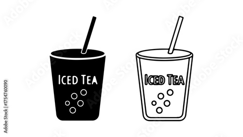 Iced tea drinks with straw and transparent background