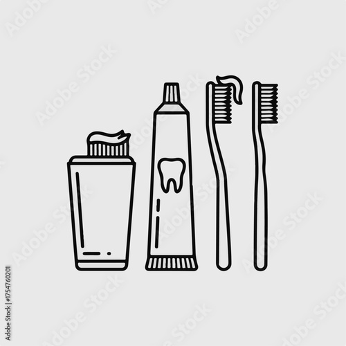 Dental hygiene icons Brush, paste for clean and healthy teeth, showcasing oral care essentials