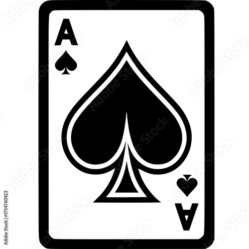 Ace of Spades Card: A striking image of the Ace of Spades, an iconic symbol from a deck of cards, rendered in bold black and white, set against a stark background, highlighting the spade emblem.