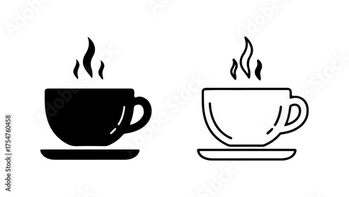 Hot beverage cups with steam with transparent background