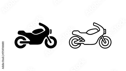 Motorcycle icons with outline and solid fill with transparent background