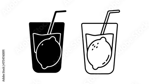 Lemonade glass with straw with transparent background