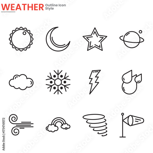 Weather Outline Icons Set - Sky, Climate, Forecast Symbols
