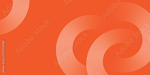 Retro background with orange background, featuring white curved lines. The orange color and abstract pattern create a vibrant, dynamic texture. Geometric gradient background with blank space.