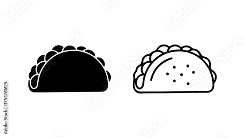 Taco outline and solid shapes with transparent background