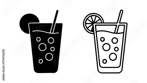 Refreshing drinks with lemon and straw with transparent background