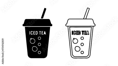 Iced tea drinks with straw with transparent background