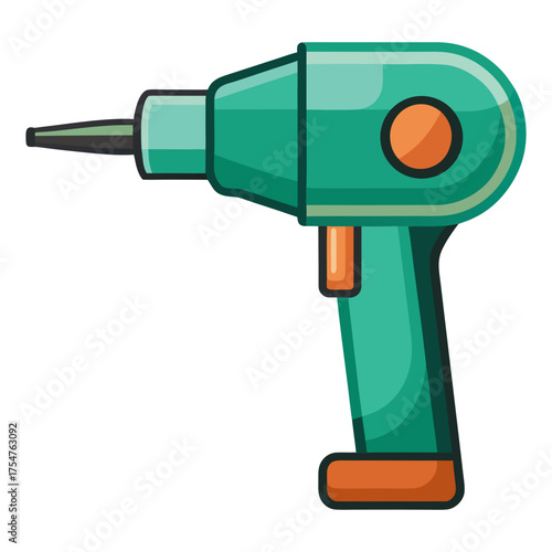 Illustration of a Green Cordless Drill with Orange Accents, Ideal for Construction and DIY Projects