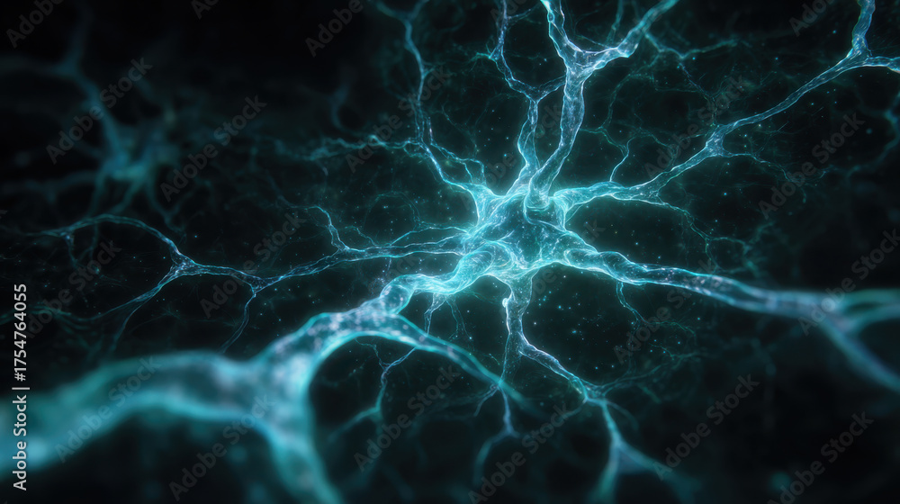 Fototapeta premium Glowing blue neural network lines form intricate web, evoking sense of connectivity and complexity