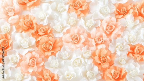 Peony Chrysanthemum Floral Close-up in Pink Orange Tones Elegant Background
