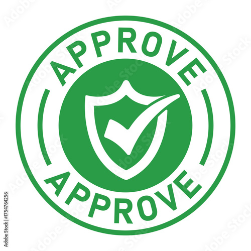 Green circular approval stamp graphic with bold “APPROVE” text and central checkmark icon. Ideal for confirmation, validation, business forms, and digital authorization designs.