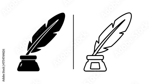 Quill and inkwell with transparent background
