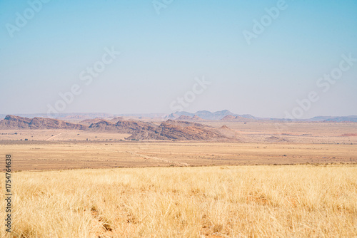 African arid grasslands and distant mountains, Kalahari Desert